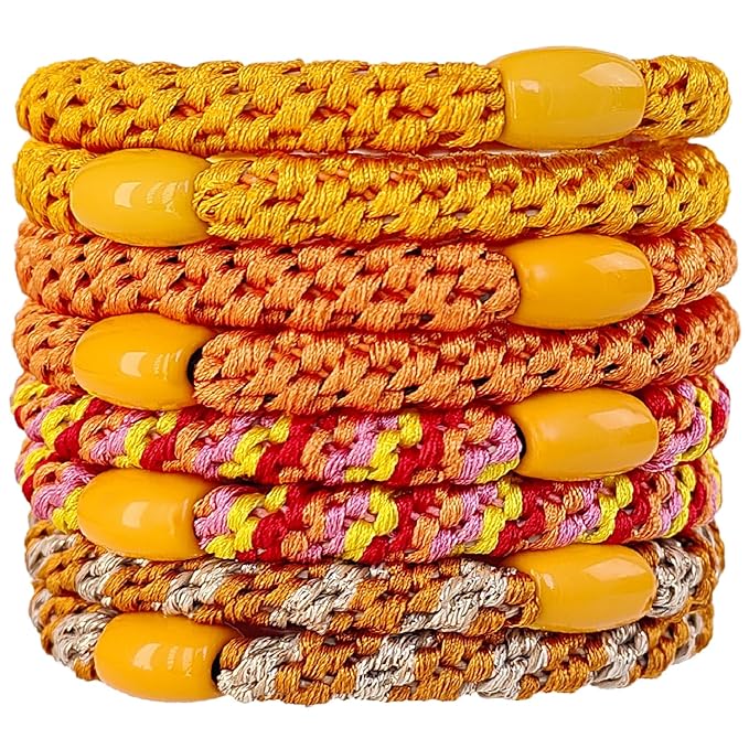 AXEN 8PCS Elastic Hair Tie for Women Girls, Cotton Bands Soft Woven Ponytail Holders for Thick Hair and Curly Hair, Orange