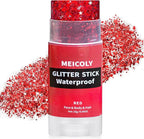 MEICOLY Red Face Body Glitter Stick,Hair Glitter Stick for Women,Sparkle Chunky Glitter Makeup for Halloween Mardi Gras,Waterproof Face Glitter for Party Rave Festival
