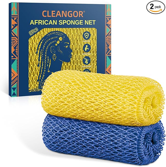 2Pcs African Net Sponge Authentic with Knots - Exfoliating Body Scrubber for All Skin Types, African Bath Sponge, Wash Cloth, Gentle Exfoliation Shower Rag for Women Daily Use