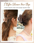 Mesovor 2 Styles Silicone Flexible Hair Claw Clips, 6 Pack Soft Bendable Hair Clips for Women | Rectangle Small Large Cozy Hairclips (Dark Khaki, Coffee, Black)