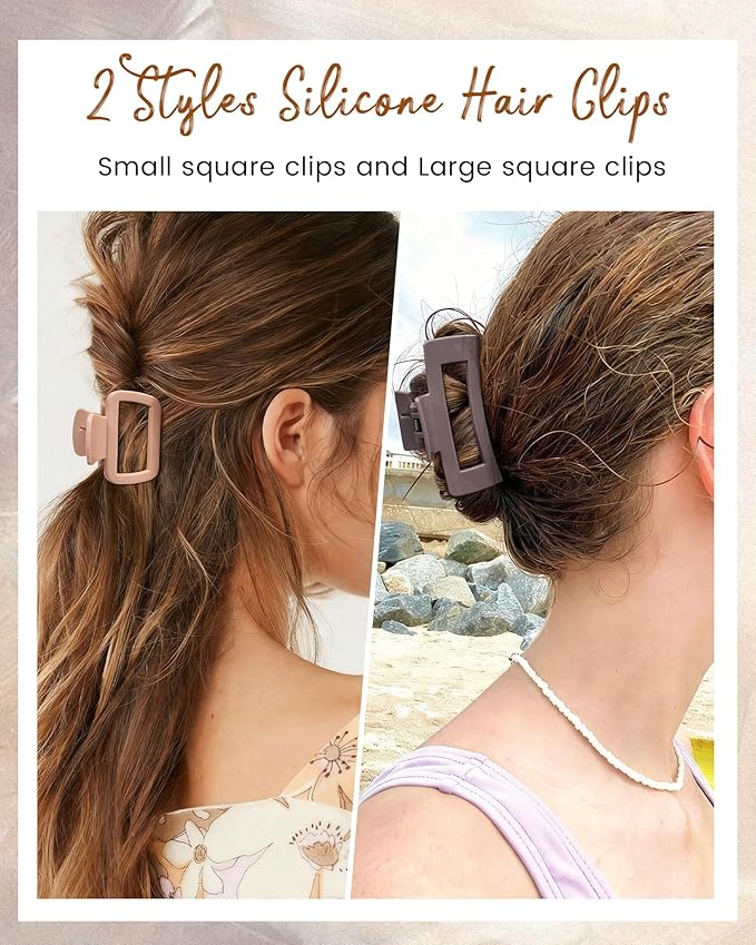 Mesovor 2 Styles Silicone Flexible Hair Claw Clips, 6 Pack Soft Bendable Hair Clips for Women | Rectangle Small Large Cozy Hairclips (Dark Khaki, Coffee, Black)