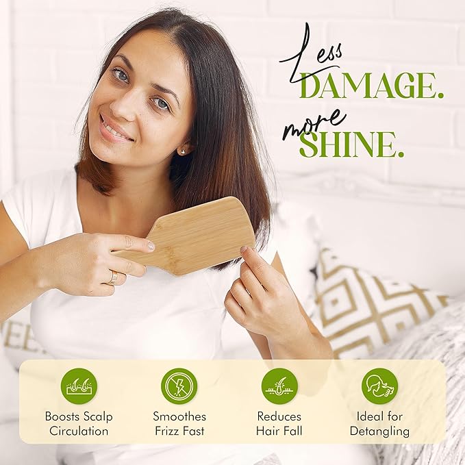 ORW OREN'S Bamboo Hair Brush for Hair Growth - Bamboo Bristle Detangler Paddle Brush, Scalp Stimulation – Natural, Sustainable Hair Care for Women, Men & Kids - Narrow