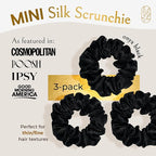 Authentic Mini Mulberry Silk Scrunchies for Women & Kids - Anti Breakage Small Silk Scrunchies for Fine, Curly & Thin Hair - No Dent, No Slip Hair Ties for Buns, Sleep & Ponytail - Onyx Black (3 Pack)