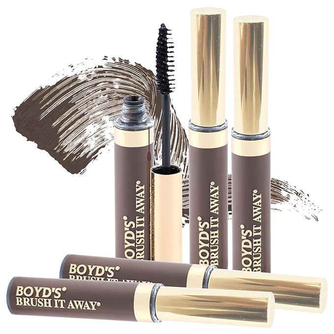 Boyd’s Brush It Away | Grey Hair Root Touch Up for Women & Men | Temporary Hair Color Mascara | Quick-Dry Water-Resistant Concealing Formula | Medium Brown, 5-Pack