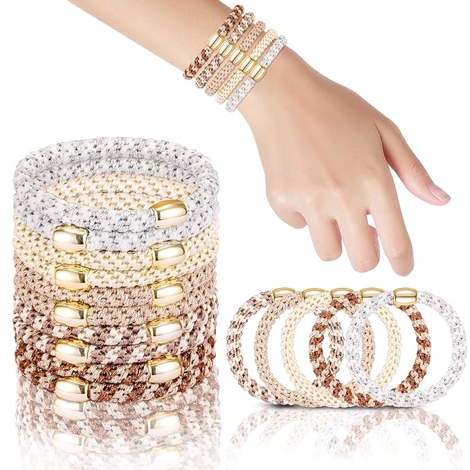 Hair Ties No Damage - 10PCS Ponytail Holders - Elastic Hair Ties for Thick Hair - Braided Hair Bands for Women Girls's Hair - Milk apricot color