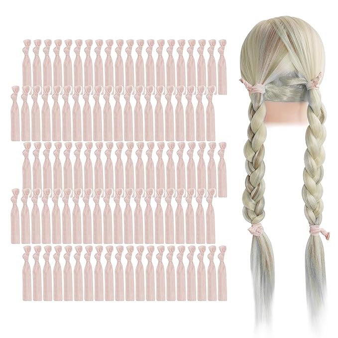 MEEDEE Rose Gold Hair Ties for Women - No Crease Soft Knotted Ribbon Ties, Damage-Free for Ponytails, Yoga, and Bracelets (100 Pack)