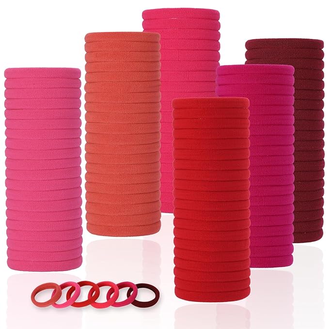LuSeren 120 Pcs Red Hair Ties for Women, No Damage Soft Seamless Nylon Hair Elastics for Thick Hair,Ponytail Holders,6 Gradient Red Hair Accessories