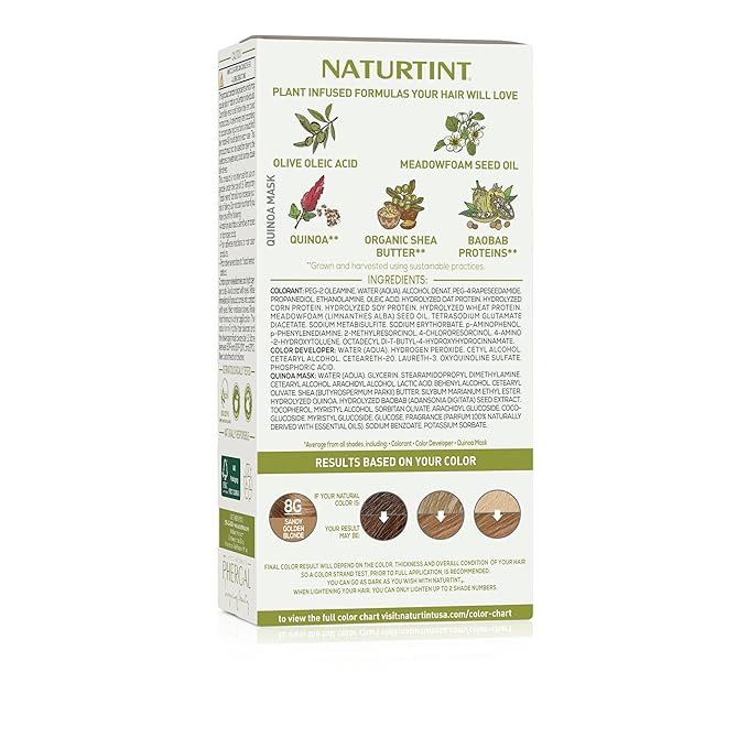 Naturtint 8G Sandy Golden Blonde Permanent Hair Color (Pack of 1), Ammonia Free, Vegan, Cruelty Free, up to 100% Gray Coverage, Long Lasting Results (Packaging may vary)