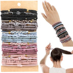 Hair Accessories, 25 PCS of 5 Styles Boho Hair Tie Bracelets with Beads - Cute Elastic Bands for Thick or Thin Hair, No Damage, Pink for Girls and Women
