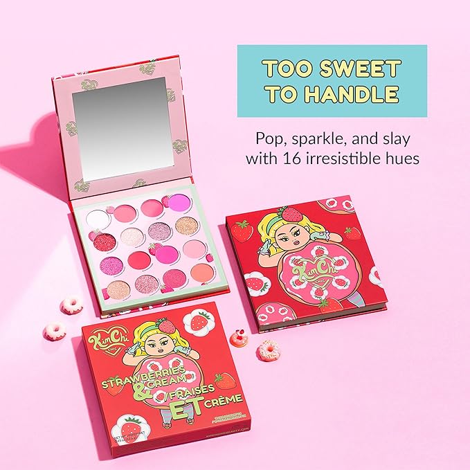 Kimchi Chic Donut Collection Eyeshadow Palette - 16 Matte, Pigment, & Glitter Shadows, Versatile for Day to Night Looks, Cruelty Free, Strawberries & Cream