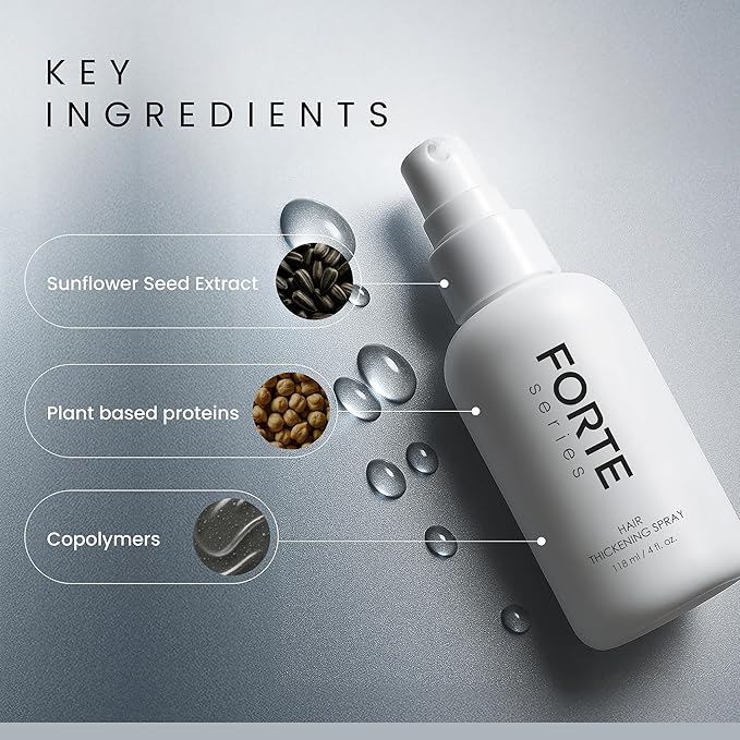 Hair Thickening Spray by Forte Series | Men's Hair Volume Spray | Hair Volumizer with Biotin Peptide Complex | Pre-Styler Hair Thickener, Volumizer, and Spray Texture Pump, (4 oz)