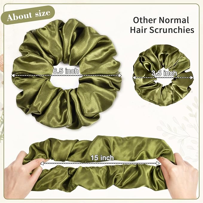 CEELGON Olive Green Big Satin Scrunchie6.5 Inches Jumbo Scrunchies Silky Hair Ties Oversized Ponytail Holderfor Thick Curly Hair Extra Large Hair Accessories for Women (Olive Green)