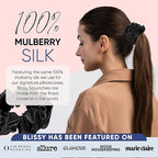 Blissy Silk Scrunchies (3 Pack) - 100% Pure Mulberry Silk - 22 Momme 6A High-Grade Fibers Scrunchie for Straight & Curly Hair - Preventing Breakage, Tangling, & Creasing (Black Skinny)