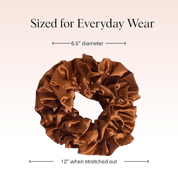 Kitsch Recycled Satin Ruffle Scrunchie – Gentle Hair Scrunchie for Women, Eco-Friendly Hair Tie No Damage, Stylish Ponytail Holder | Ideal Gifts for Women - Camel