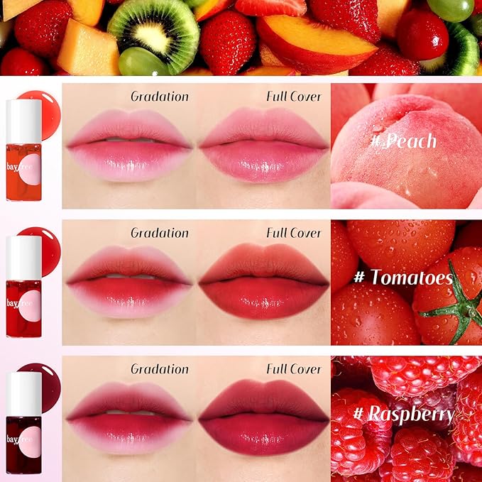bayfree Lip Tint Stain Set, Lip Stain Long Lasting Waterproof, Lightweight, Non-sticky, Transfer-Proof, Matte Finish (fruit land)