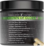 Formulation Factory Crown of Glory 10-in-1 Hair Growth Maximizer, DHT Blocker with Saw Palmetto, Fo-Ti, Collagen, Supports Thicker Hair & Scalp Health (2 Month Supply, 120 Capsules)