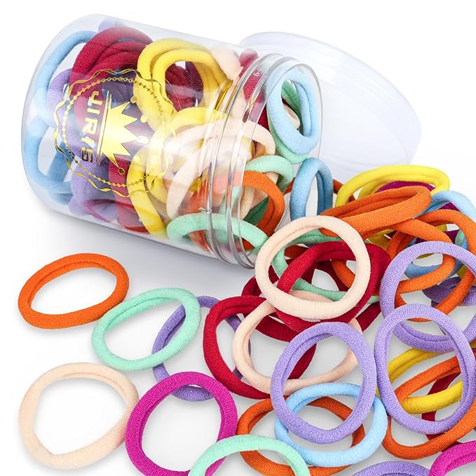 50Pcs Hair Ties for Women Girls,Cotton Seamless Hair Ties, Soft Ponytail Holders,No Crease No Damage Elastics Hair Bands with Box for Thick Heavy and Curly Hair (Set 2)