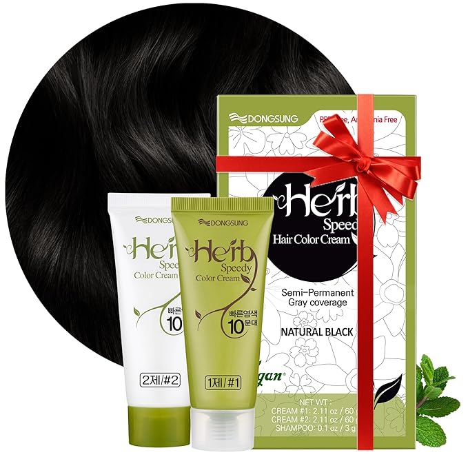 Dongsung Herb Speedy Color Cream Natural Black – Korean Herbal Vegan Hair Dye, PPD-Free, Ammonia-Free, Hypoallergenic – 100% Gray Coverage Odorless Dermatologically Tested Quick 20-Minute Application