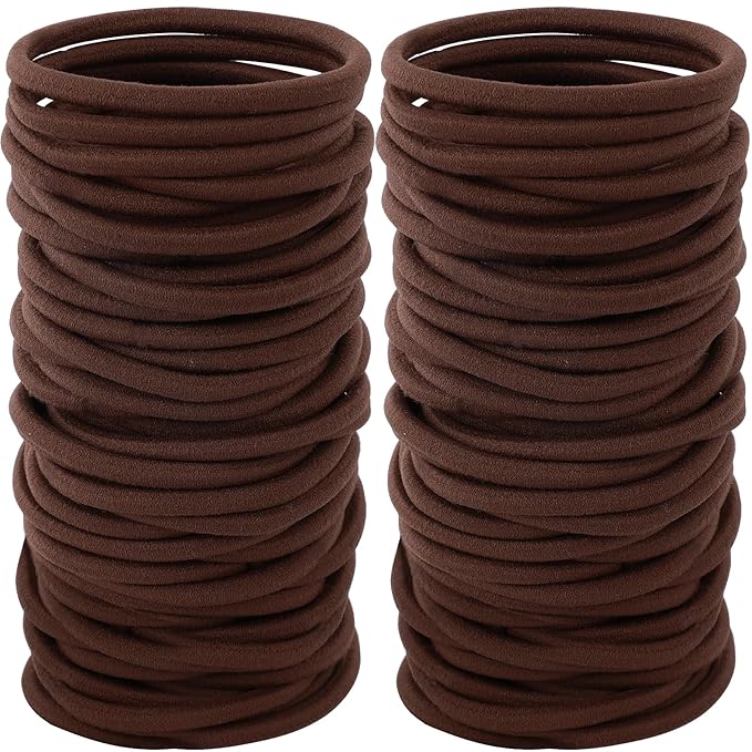 200PCS Womens Elastic Hair Tie, 4mm Hair Ties for Thick and Curly Hair Ponytail Holders Hair Elastic Band for Women or Men（Brown)