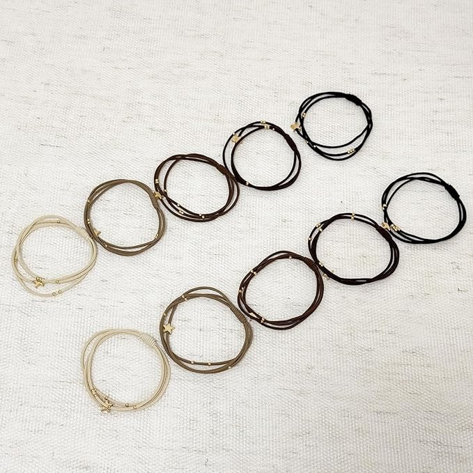 10 Packs Star Hair Ties with Gold Beads – Thin Elastic Ponytail Holders Hair Accessories for Women