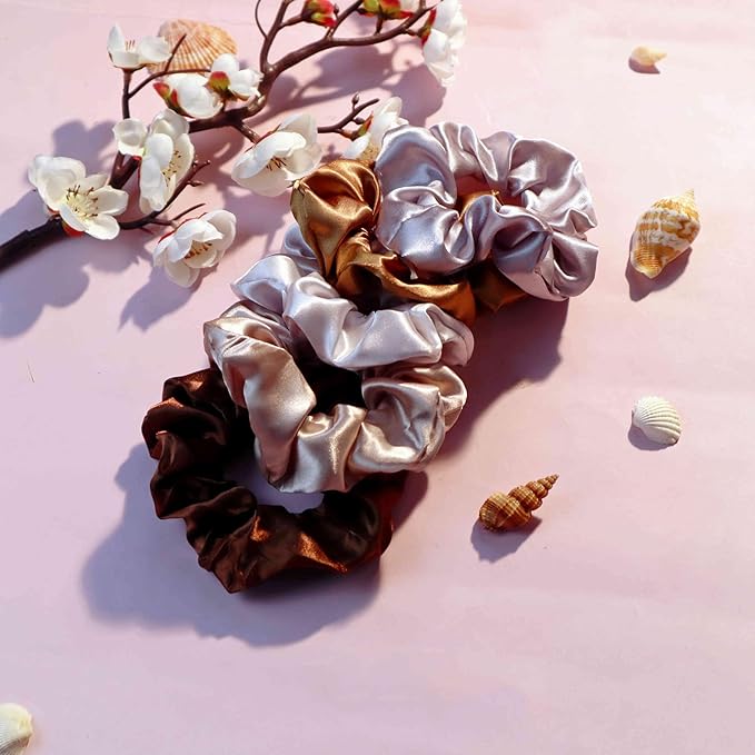 YANRONG Hair Accessories Set - 755 Seamless Ponytail Holders, Variety of Scrunchies, Bands, and Hair Ties for Thick and Curly Hair (light brown)