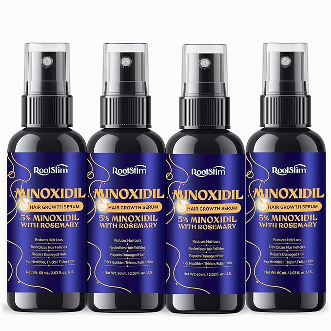 5% Minoxidil Hair Growth for Men and Women: 4-Pack Extra Strength Minoxidil Hair Loss Treatment Serum with Rosemary for Faster Stronger Thicker Hair Growth - 240 ML