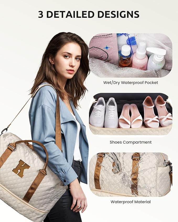 Gifts for Daughter - Initial Personalized Weekender Letter Travel Bag with Makeup Bag, Shoe Compartment, Sister Friend Girlfriend Gifts (Letter M)