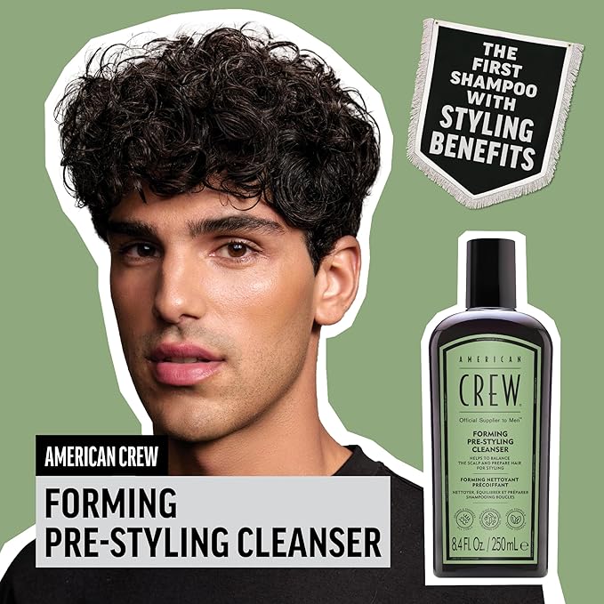 AMERICAN CREW Men's Pre-Styler Forming Shampoo for Textured & Curly Hair, Anti-Frizz & Curl Defining, With Jojoba Oil, Vegan, 8.5 fl oz