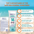 Safe Sea Zinc Oxide Sunscreen SPF50 | Clear Mineral Face Sunscreen Without White Cast | Anti-Jellyfish Sting Protective Lotion | Coral Reef Safe | Travel Size - 2Oz (60ml), Pack of 3