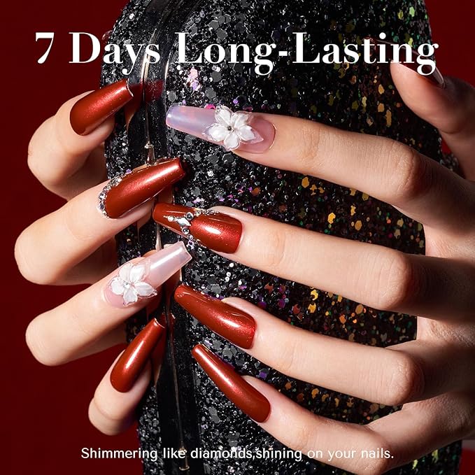 AZUREBEAUTY Red Burgundy Glitter Nail Polish, Quick Dry Ruby Christmas Natural Shine Nail Lacquer Salon-Quality for Women Girl Gifts