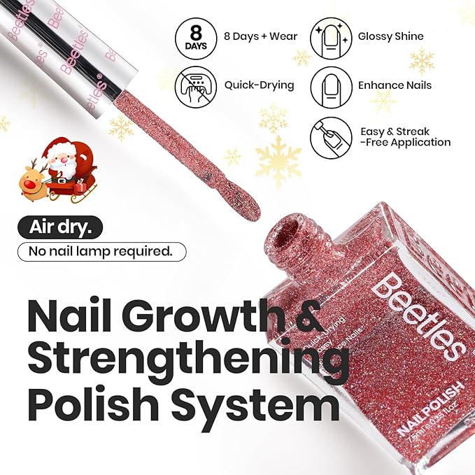 Beetles Glitter Nail Polish Set, 6 Color Silver Pink Gold Red Brown Black Quick Air Dry Nail Polish Natural Elegant Nail Lacquer Manicure DIY Nail Art Salon Christmas Gifts For Women