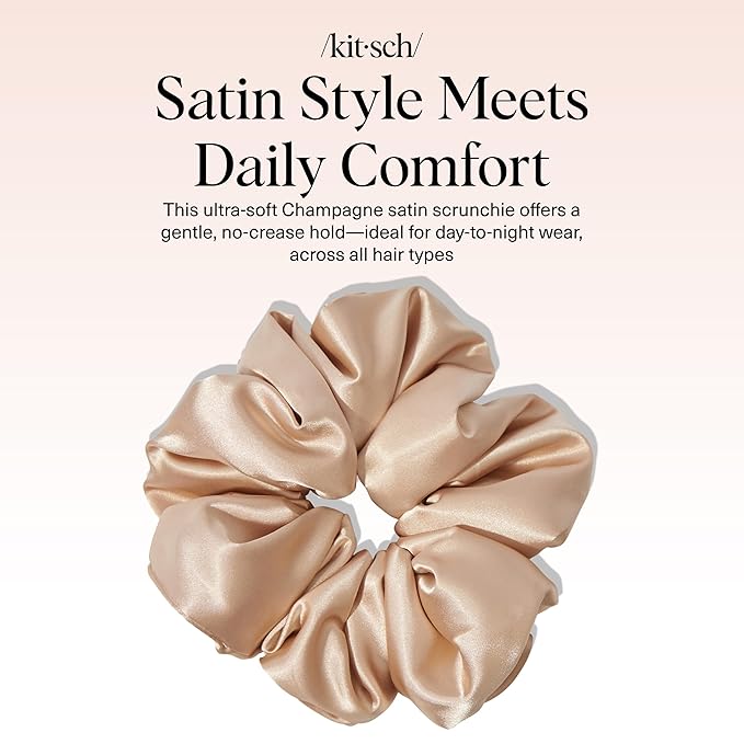 Kitsch Satin Scrunchies For Women - Softer Than Silk Scrunchies, No Crease Hair Ties, Soft Hair Accessories - Perfect For Day And Night Hairstyles | Ideal Gifts for Women - 1pc, Champagne