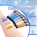 AROIC 14 Pcs Body Glitter - 7 Colors Mermaid Fairy Sparkle Makeup, Face & Hair Glitter Gel for Women Match with Mermaid Costume, Concerts Rave Accessories, Face Paint, Cosplay, Festival Birthday Party