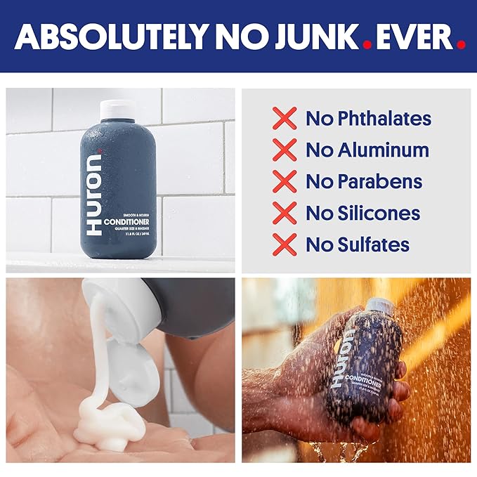 Huron Men’s Conditioner - Lightweight, Hydrating Conditioner - Eliminates Frizzy Hair, Moisturizes, & Restores Shine - Clean & Invigorating Scent - 100% Vegan Ingredients & Cruelty-Free - 11.8 Fl Oz (2 Pack)