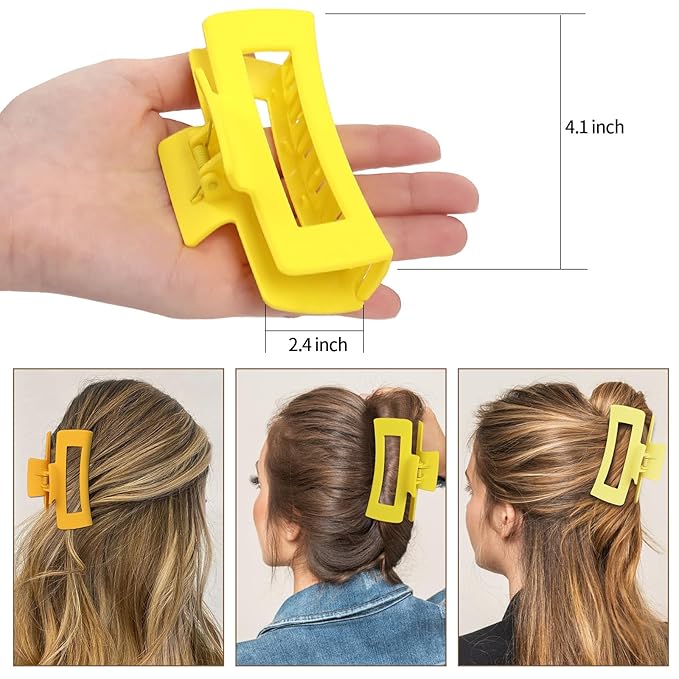 4 Inch Big Hair Claw Clips 6 Pcs Large Claw for Thick Hair Square Hair Clips for Women Rectangle Hair Clips Nonslip Acrylic Banana Jaw Clips Hair Accessories for Girls (Yellow)