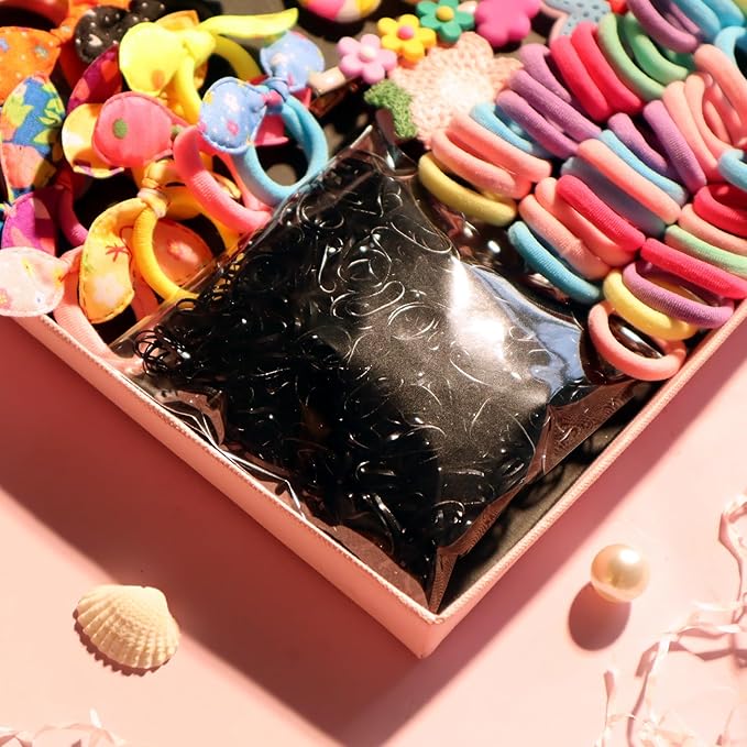 YANRONG Hair Accessories Set (1189PCS) - Candy Colors Eco-friendly Nylon Hair Ties, Disposable Rubber Bands, Hair Bands, and Hair Clips for Women and Girls - Pink