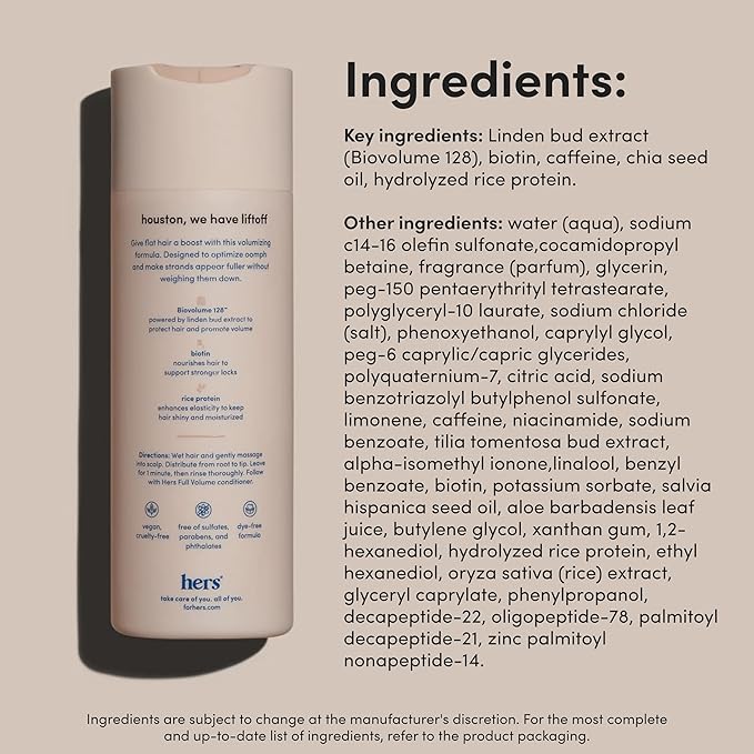 hers Full Volume Shampoo, 2 Pack - Volumizing Shampoo for Women with Biotin - Adds Lightweight Volume, Shine & Bounce - Coastal Cedar Citron - 2 x 6.4 fl oz