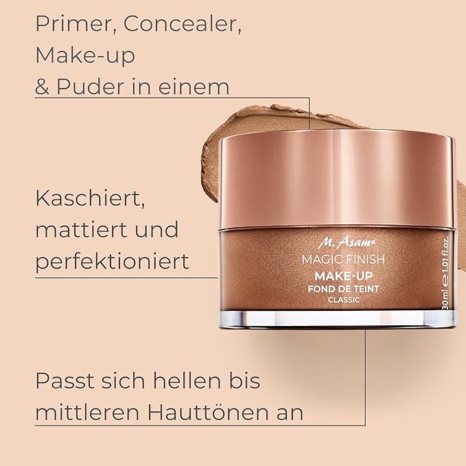 M. Asam Magic Finish Make-Up Mousse (1.01 Fl Oz) – 4in1 Primer, Foundation, Concealer & Powder With Buildable Coverage, Hides Redness And Dark Spots, Vegan, For Light To Medium Skin Tones