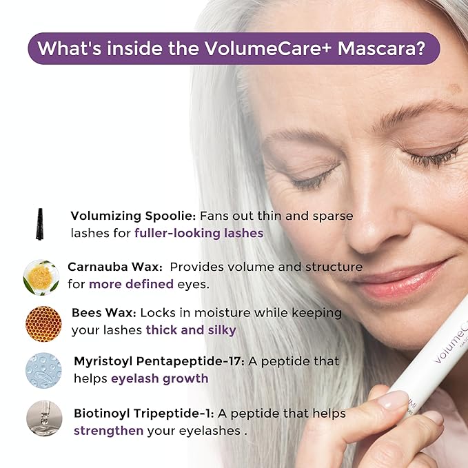 Rumi Cosmetiques VolumeCare+ Mascara For Mature Women - Extreme Length and Volume 2-in-1 Formula - No Clumps or Flaking, Long-Wearing, Hypoallergenic Mascara For Sensitive Eyes (Dark Brown)