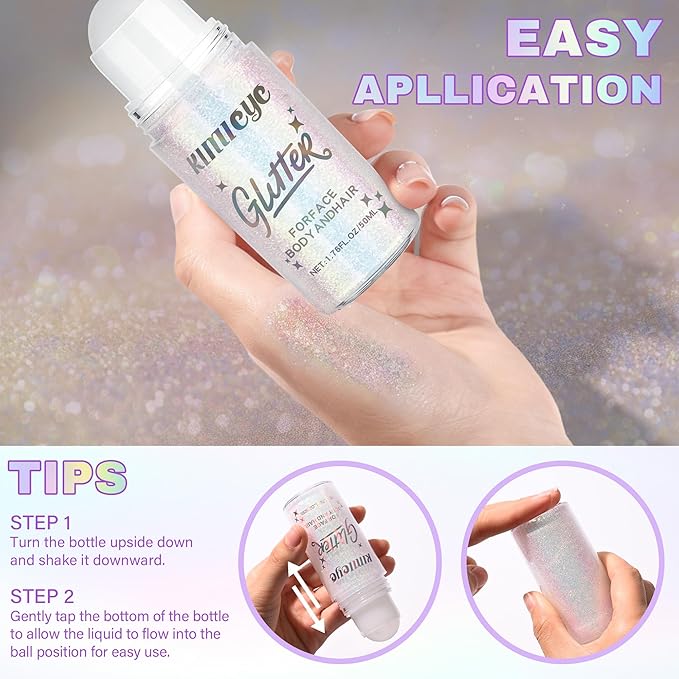 Roll-on Face Body Glitter Gel for Women and Kids, 50ml Large Capacity Holographic Chameleon Color Changing Glitter Gel Shimmer Makeup for Singer Concert Festival Rave Accessories, Mermaid