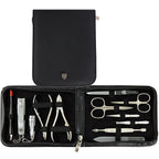 3 Swords Germany - brand quality 12 piece manicure pedicure grooming kit set for professional finger & toe nail care with black genuine leather case - Made in Germany