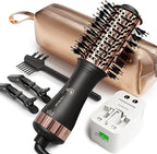 110-240V Travel Brush Hair Dryer, Small Hair Straightener Brush with European Plug Adapter for International Travel, 4 in 1 Hot Air Styler & Dryer for Drying Straightening Curling Volumizing