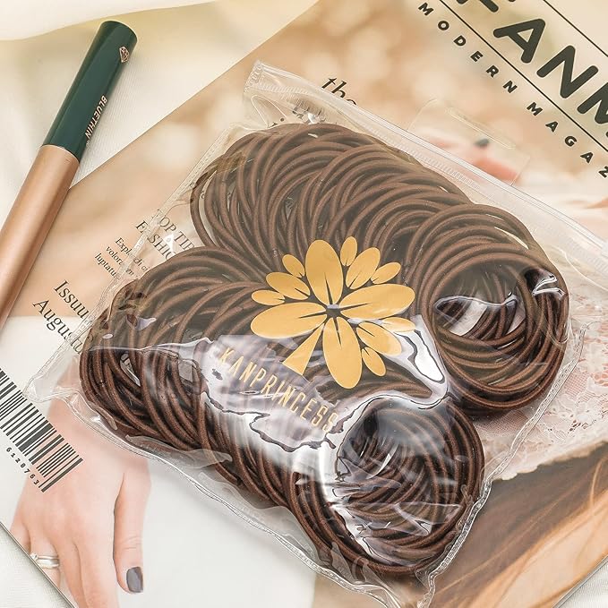 Brown Hair Ties, Ponytail Holders No Damage For Women, Elastic Hair Bands For Thin and Thick Hair (100 PCS)
