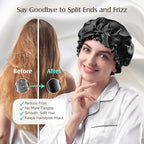 YFONG Double Layered 100% Mulberry Silk Bonnet for Sleeping Women, 22 Momme 6A Luxury Silk Sleep Cap with Elastic Band & Tie, Natural Night Wrap for Hair Care Short Long Curly Hair, Black