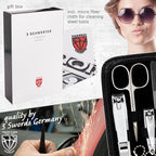 3 Swords Germany - brand quality 8 piece manicure pedicure grooming kit set for professional finger & toe nail care scissors clipper fashion leather case in gift box, Made in Solingen Germany (22009)