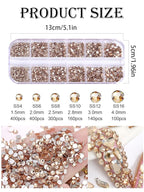 1620Pcs Crystal Nail Rhinestones Nail Art, Wsimily Champagne Gold Nail Rhinestones Round Beads Flatback Glass Gems Stones Multi Shapes Nail Crystals with Picker Pencil and Tweezer Nail Decoration