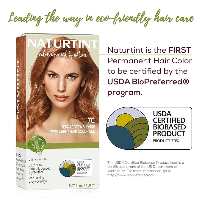Naturtint 7C Terracotta Blonde Permanent Hair Color (Pack of 6), Ammonia Free, Vegan, Cruelty Free, up to 100% Gray Coverage, Long Lasting Results (Packaging may vary)