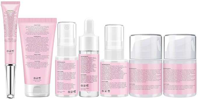 Christmas Gifts for Women,7 Pcs Skin Care Set,Hydrating Moisturing Repairing Soothing Snail Mucin Facial Skin Care Routine Kit for Dull Skin & Dry Skin,Skincare Gift Set Women