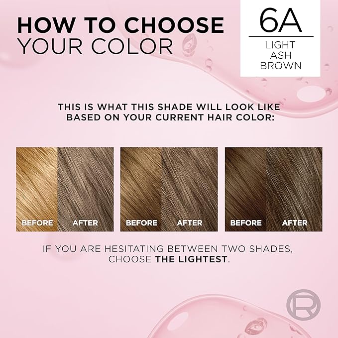 L'Oreal Paris Excellence Crème Permanent Hair Dye, Triple Care Hair Color with Pro-Keratine Complex for 100% Gray Hair Coverage, 6A Light Ash Brown, 1 Kit (Pack of 2)