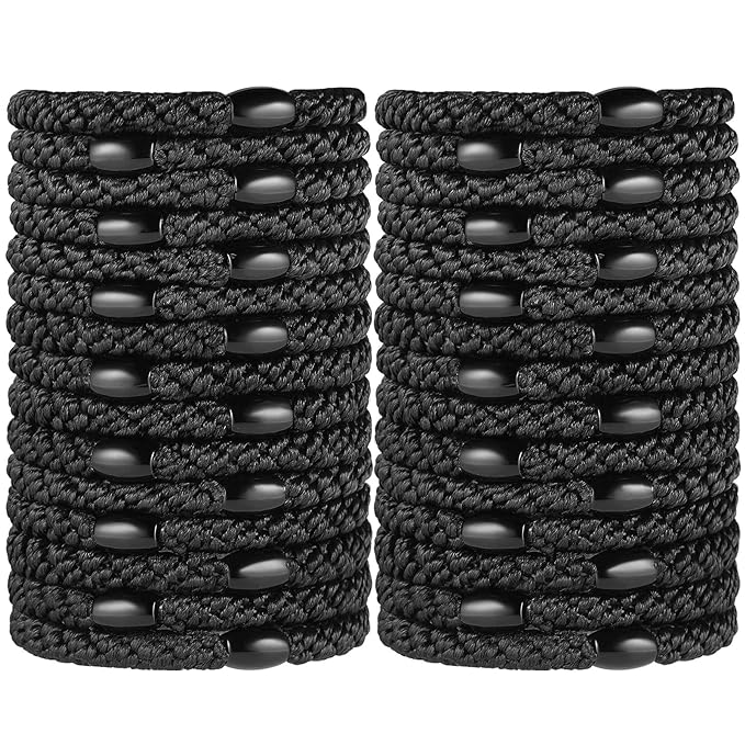 Black Elastic Hair Ties for Women and Girls, Funtopia 30 Pcs No Metal No Slip Braided Ponytail Holders for Thick and Medium Hair